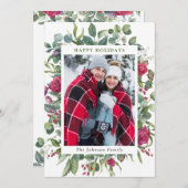 2 PHOTO水彩冬のバラ花クリスマス シーズンカード (正面/裏面)