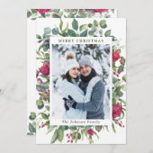 2 PHOTO水彩冬のバラ花クリスマス シーズンカード (正面/裏面)