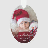 2-Photo祖父母初めてのクリスマス白いスクリプト オーナメント (正面)