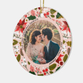 2 Photo私たちの初めてのクリスマス婚約したピンクフローラ セラミックオーナメント (左)