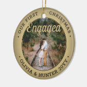 2 Photo私たちの初めてのクリスマス婚約したブラックと金ゴールド セラミックオーナメント (左)