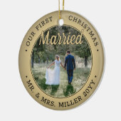 2 Photo私たちの初めてのクリスマス結婚したブラックと金ゴールド セラミックオーナメント (左)