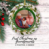 2-Photo私たちの最初のクリスマスとして祖父母リース セラミックオーナメント