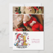 2 Photo 1st Baby Christmas Pink Gold Unicorn シーズンカード (正面)
