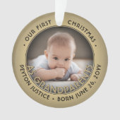 2 Photo 1st Christmas as祖父母ブラック&金ゴールド オーナメント (正面)