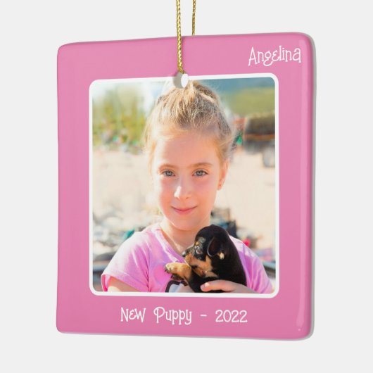 2-Photo 2辺ピンクの特殊なイベントまたはマイルストーン セラミックオーナメント (左)