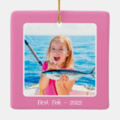 2-Photo 2辺ピンクの特殊なイベントまたはマイルストーン セラミックオーナメント (裏面)