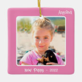 2-Photo 2辺ピンクの特殊なイベントまたはマイルストーン セラミックオーナメント (正面)