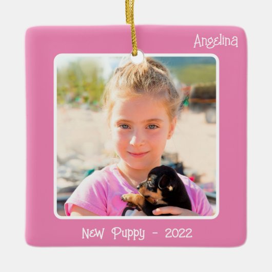 2-Photo 2辺ピンクの特殊なイベントまたはマイルストーン セラミックオーナメント (正面)