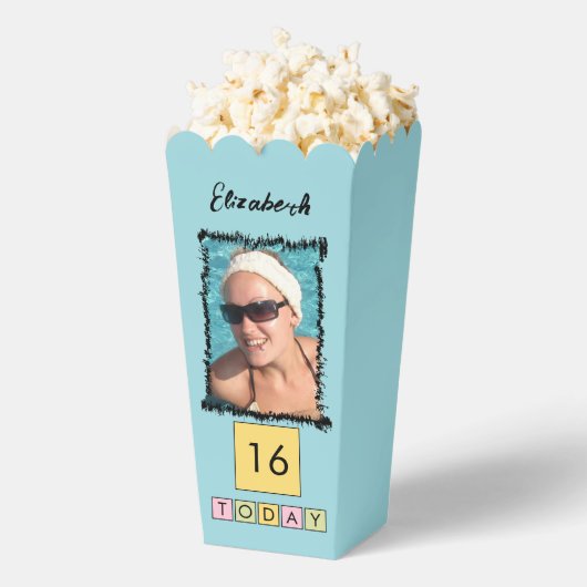 2 photo add name 16th *任意の年齢パープルポップコーン フェイバーボックス (はじけた状態)