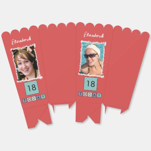 2 photo add name 18th *任意の年齢パープルポップコーン フェイバーボックス (見開き)