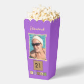 2 photo add name 21st *任意の年齢の紫色のポップコーン フェイバーボックス (はじけた状態)