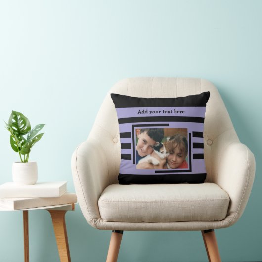 2 photo add text black purple クッション (椅子)