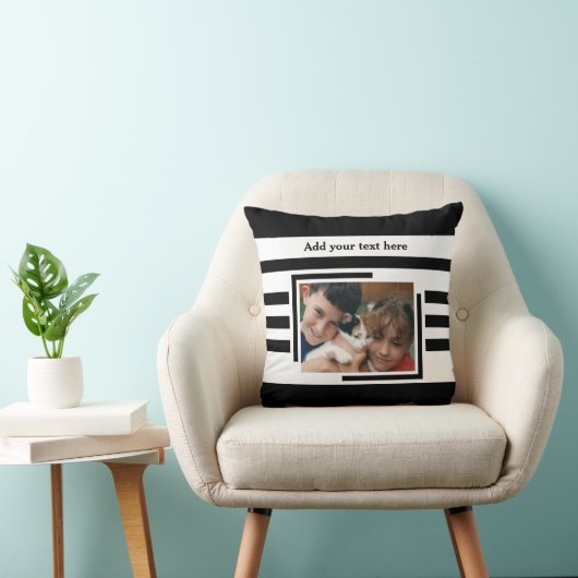 2 photo add text black white クッション (椅子)