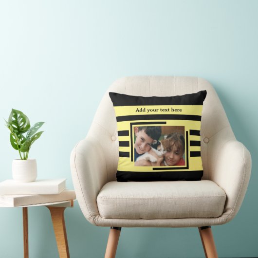 2 photo add text black yellow クッション (椅子)