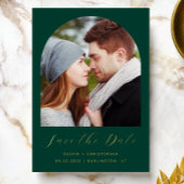 2-Photo Arch Emerald Green金ゴールド保存日 箔招待状