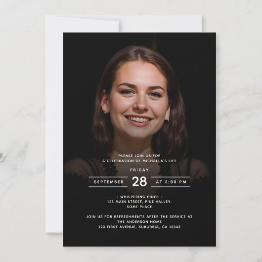 2-Photo Celebration of Life/Funeral/Memorial 招待状 (正面)