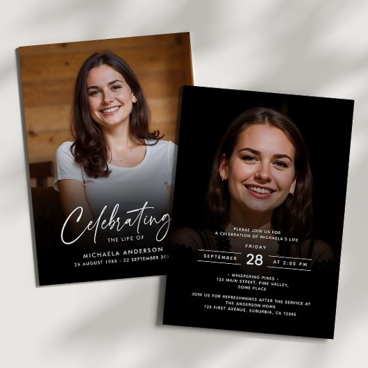 2-Photo Celebration of Life/Funeral/Memorial 招待状