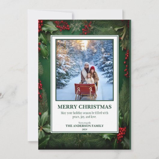 2 Photo Christmas Foliage Holiday Card シーズンカード (正面)