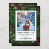 2 Photo Christmas Foliage Holiday Card シーズンカード (正面/裏面)