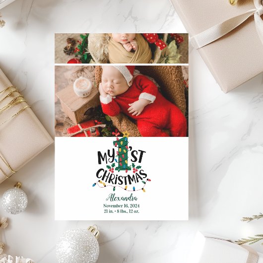 2 Photo Christmas Tree Lights First Christmas シーズンカード