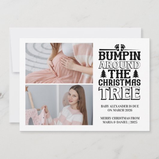 2 Photo Christmas Tree Pregnancy Announcement シーズンカード (正面)