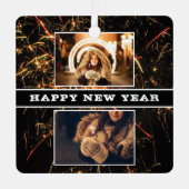 2 Photo Collage Firework Happy New Year 2023 メタルオーナメント (正面)