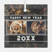 2 Photo Collage Firework Happy New Year 2025 ガラスオーナメント (正面)