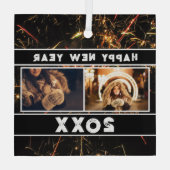 2 Photo Collage Firework Happy New Year 2025 ガラスオーナメント (裏面)