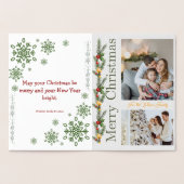 2 Photo Collage Merry Christmas Green Holiday Card 箔カード (内部)