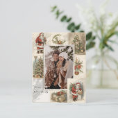 2 Photo Collage Merry Christmas Vintage Holiday シーズンポストカード (スタンド正面)