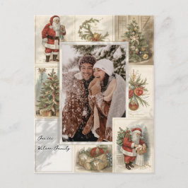 2 Photo Collage Merry Christmas Vintage Holiday  シーズンポストカード