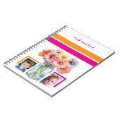 2 photo custom text flowers pink orange ノートブック (左側)