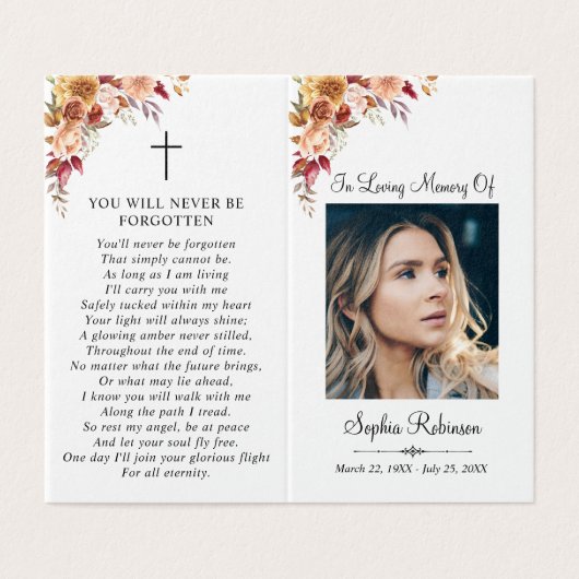2 Photo Floral Simple Memorial Folder Prayer Card (外部フラット)