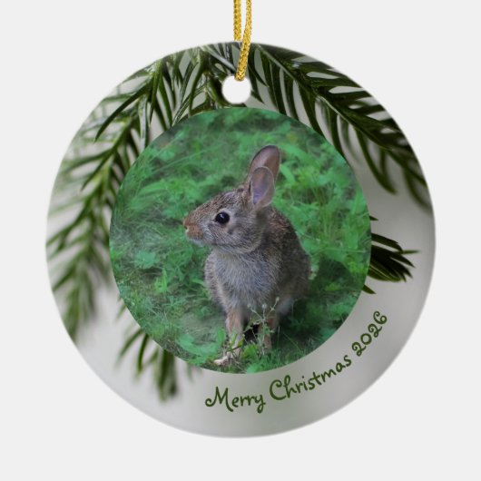 2 Photo Front & Back Evergreen Christmas Ornament セラミックオーナメント (正面)