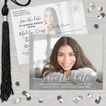 2 Photo Graduation Modern Script Save the Date