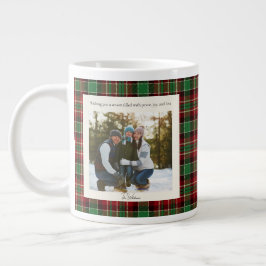 2 Photo Green Red Plaid Rustic Monogram Christmas ジャンボコーヒーマグカップ