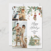 2 Photo Happy Holidays Winter Greenery Foliage シーズンカード (正面)