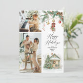 2 Photo Happy Holidays Winter Greenery Foliage シーズンカード (スタンド正面)