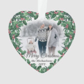 2 Photo Holly Greenery Wreath Merry Christmas オーナメント (裏面)