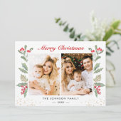 2 Photo Meerry Christmas Holly Berry Greenery シーズンカード (スタンド正面)