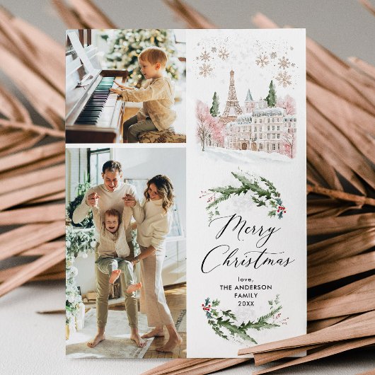 2 Photo Merry Christmas Elegant Winter Paris Scene シーズンカード