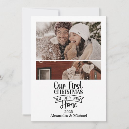 2 Photo Minimalist Newlywed Christmas シーズンカード (正面)