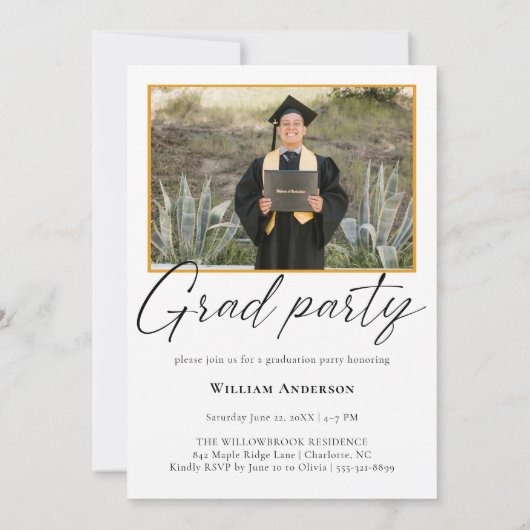 2 Photo Modern Calligraphy Script Graduation Party 招待状 (裏面)