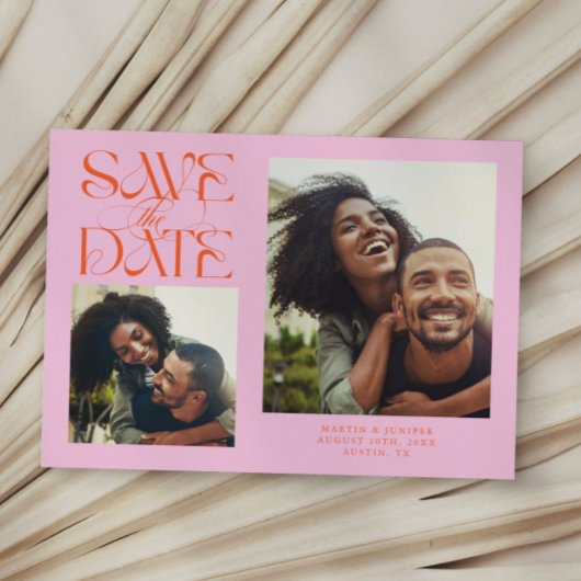 2 Photo Mystical Modern Typography Orange Pink セーブザデート