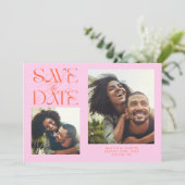 2 Photo Mystical Modern Typography Orange Pink セーブザデート (スタンド正面)