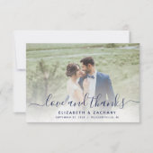 2-Photo Navy Blue Script 結婚's サンキューカード (正面)