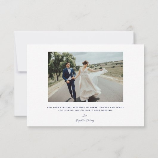 2-Photo Navy Blue Script 結婚's サンキューカード (裏面)