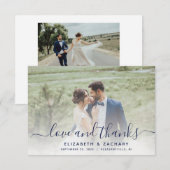 2-Photo Navy Blue Script 結婚's サンキューカード (正面/裏面)