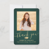 2 Photo New Addressグリーンと金ゴールドスクリプトの卒業 サンキューカード (正面)